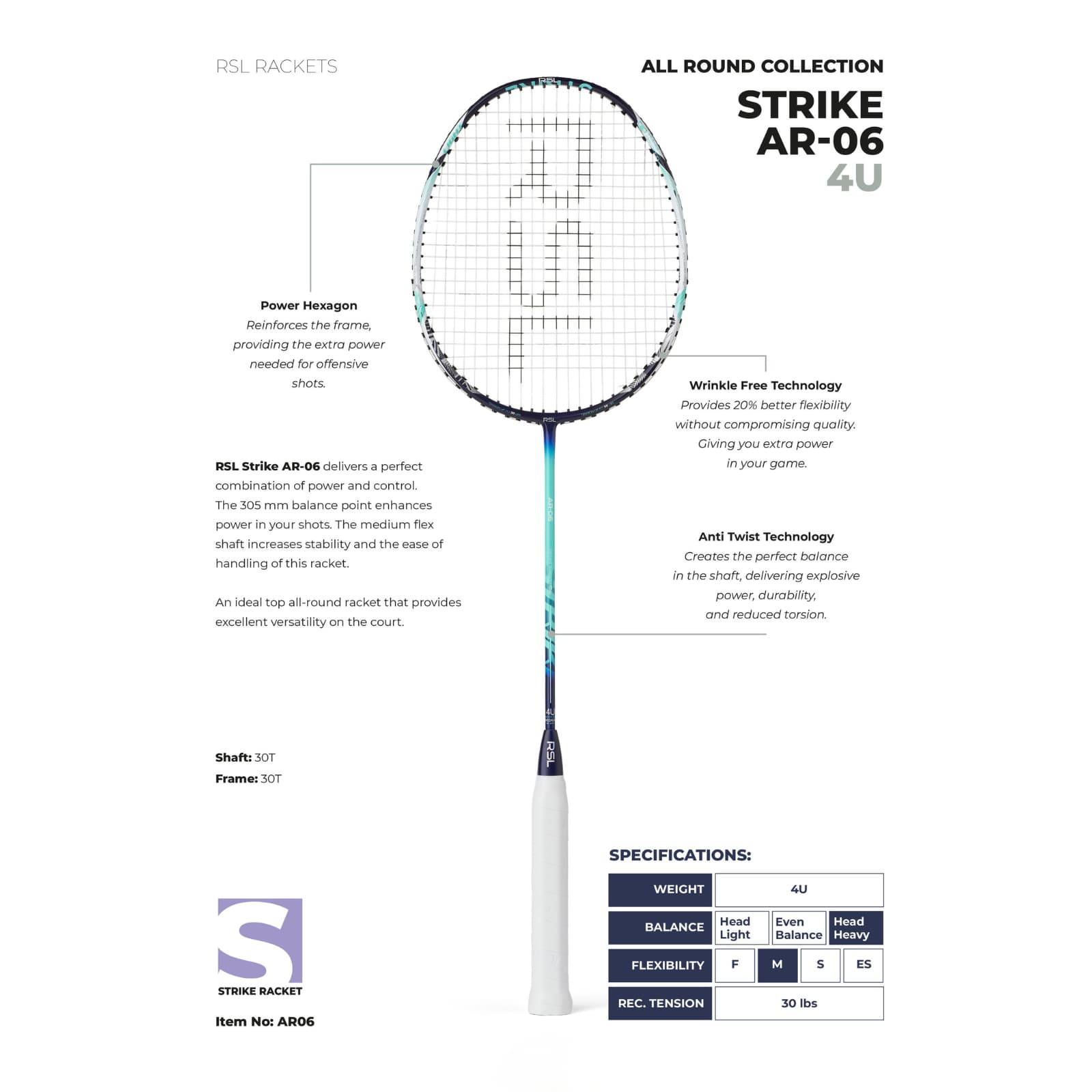 RSL Strike AR-06 Badmintonschläger - Besaitet
